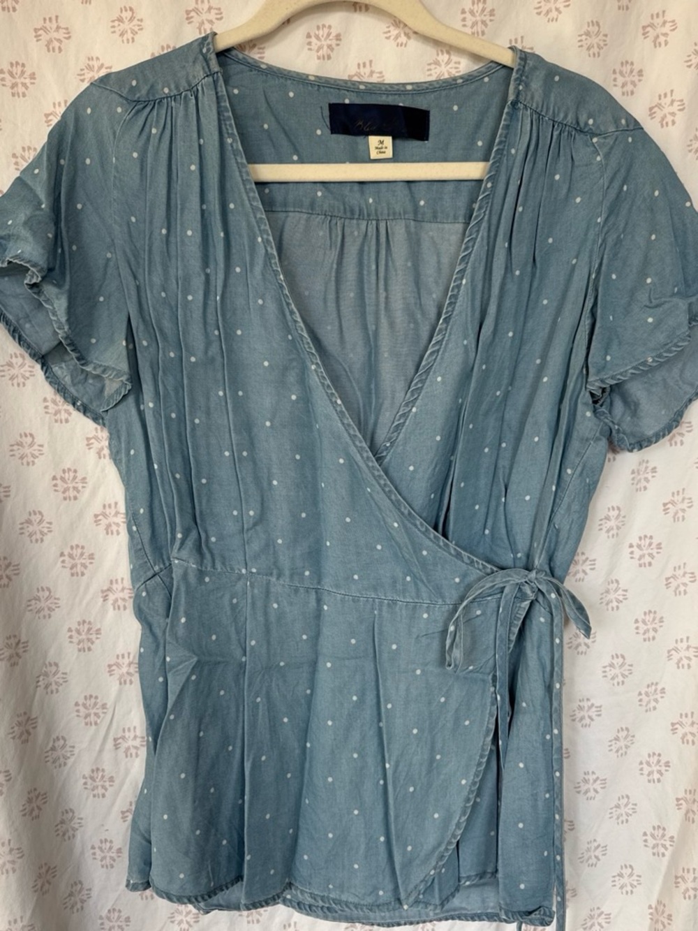 Blue Rain Light Blue Polka Dot Wrap Top
